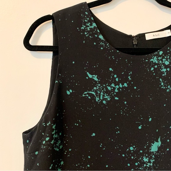 A.L.C. 10 Devoe Green Splatter on Black Silk Crop Top - Picture 9 of 14